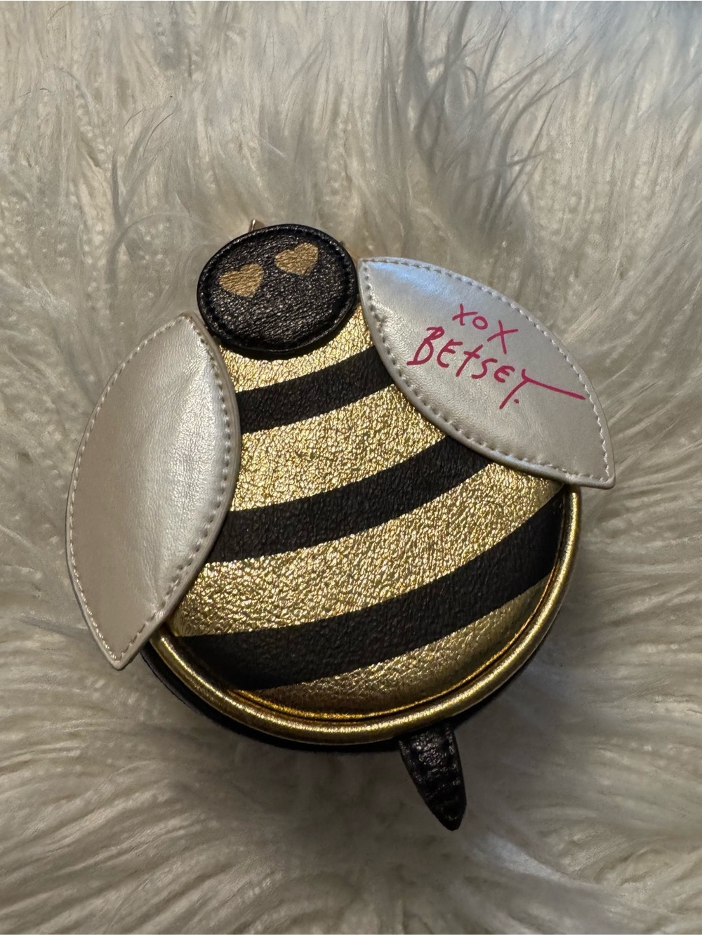 Betsey Johnson Gold & Black Bee Pill Pouch with Silver Wings